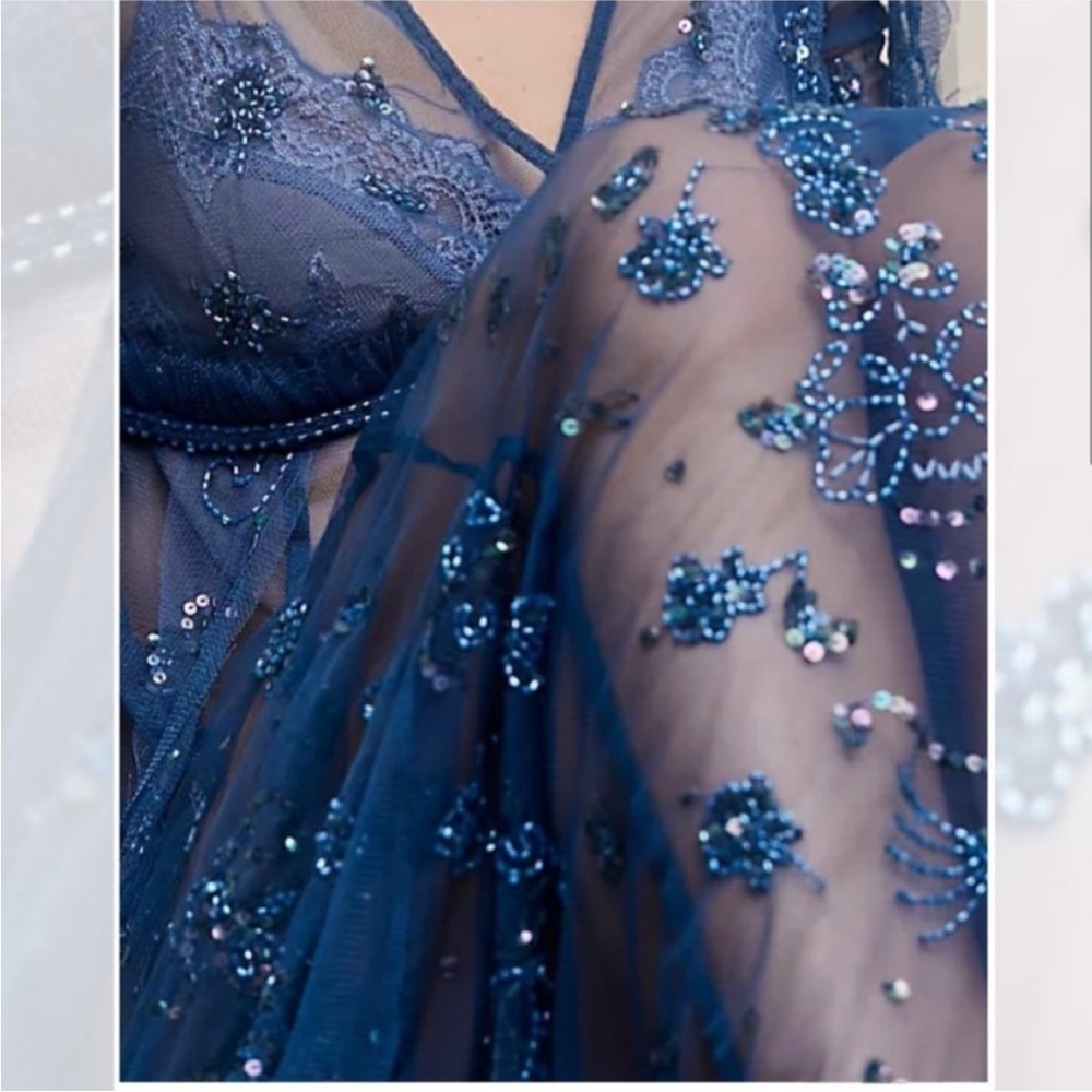 Free People Sheer Embellished Maxi Dress in Deep Blue - Picture 9 of 10